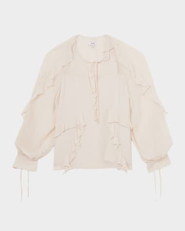 Reiss Zaria Blouson-Sleeve Ruffle Top
