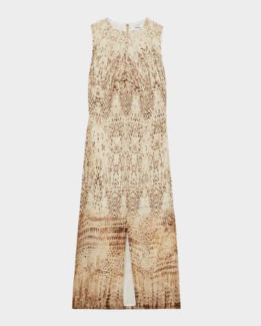Reiss Presley Abstract-Print Ramie Midi Dress