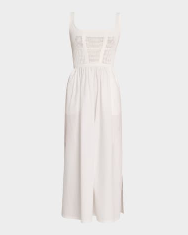 Reiss Kori Pointelle Mixed Media Midi Dress