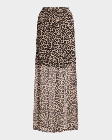 Johnny Was Leopard-Print Mesh Maxi Skirt