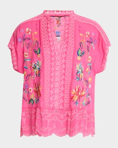 Johnny Was Astrud Embroidered Eyelet Blouse