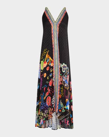 Johnny Was Eva Floral-Print Check Jacquard Maxi Dress