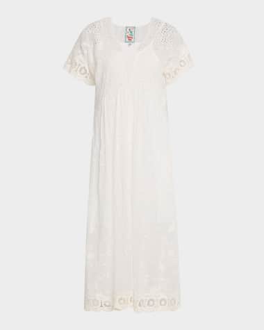 Johnny Was Pina Scalloped Eyelet Embroidered Midi Dress