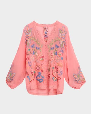 Johnny Was Luna Embroidered Georgette Shirt