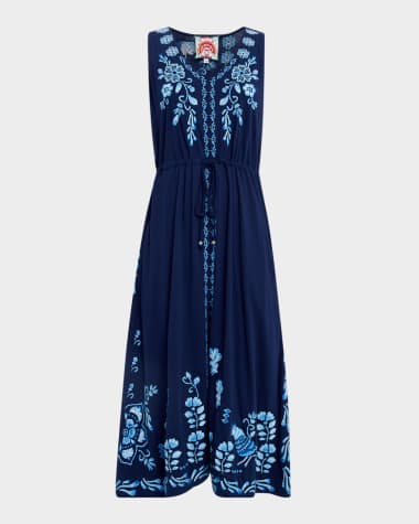 Johnny Was Yadira Embroidered Cotton Knit Midi Dress