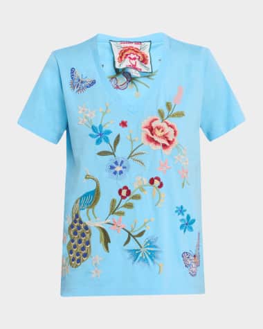 Johnny Was Embroidered Cotton Tee