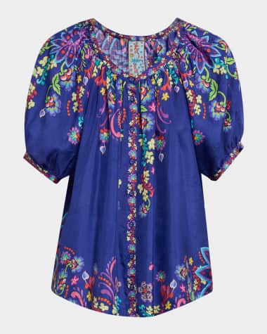 Johnny Was Avah Floral-Print Silk Shirt