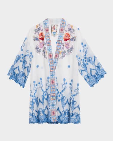 Johnny Was Marcia Floral-Embroidered Georgette Kimono
