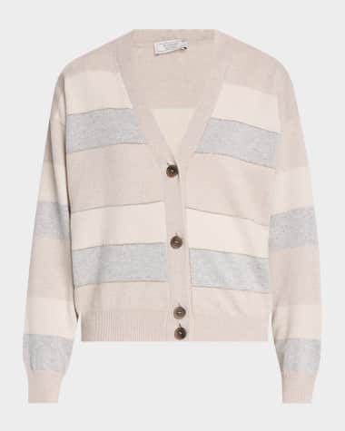 Peserico Chain-Trim Stripe Knit Cardigan