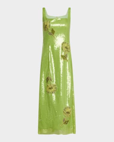 Huishan Zhang Marylin Crystal Flower Sequined Midi Dress