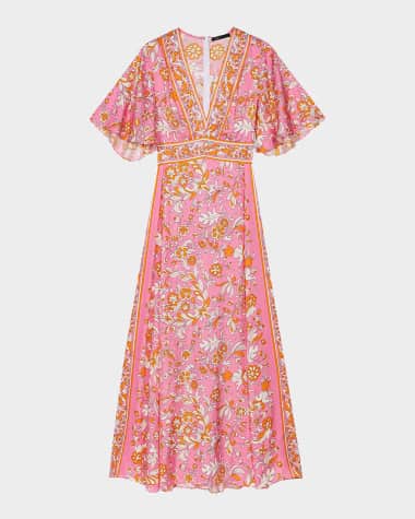 Maje Ritalen Butterfly-Sleeve Midi Dress