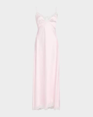 LoveShackFancy Manuela Satin Polka Dot Maxi Slip Dress