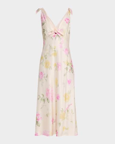 LoveShackFancy Perri Floral Scarf-Tie Maxi Dress