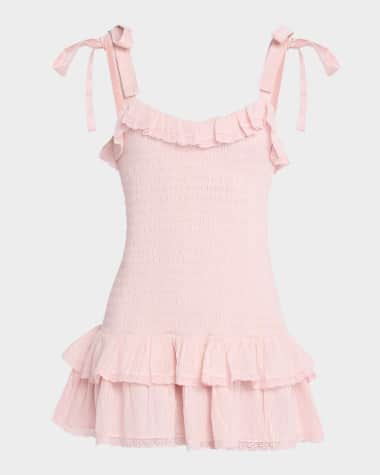 LoveShackFancy Sherina Cotton Smocked Mini Dress