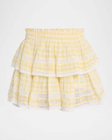 LoveShackFancy Gingham Eyelet Ruffle Mini Skirt