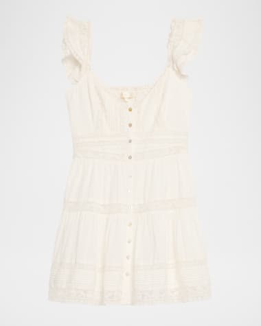 LoveShackFancy Rietta Cotton Lace-Trimmed Mini Dress