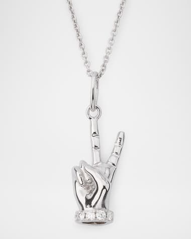 Roberto Coin 18K White Gold Diamond Peace Sign Hands Pendant Necklace