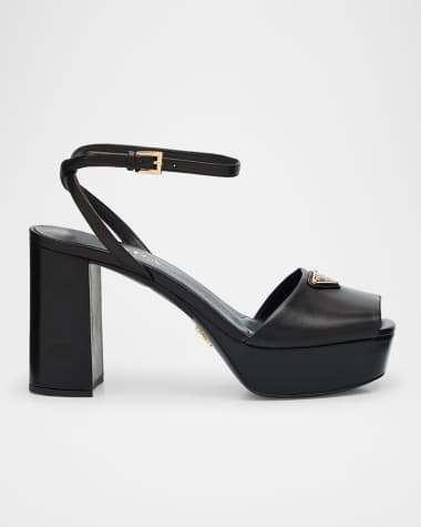 Prada Nappa Triangle Peep-Toe Platform Sandals