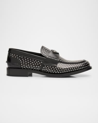 Prada Spazzolato Leather Studded Loafers