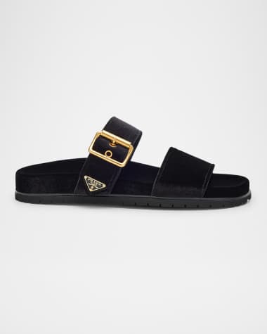 Prada Velvet Dual-Band Flat Sandals