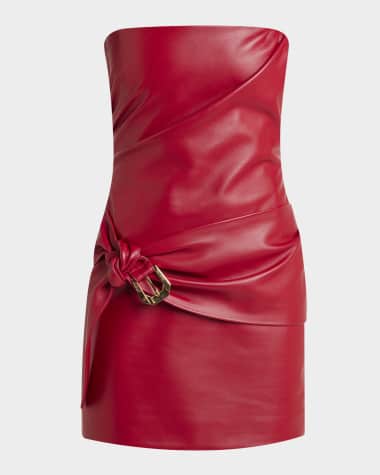 Versace Strapless Buckle-Waist Lamb Leather Mini Dress