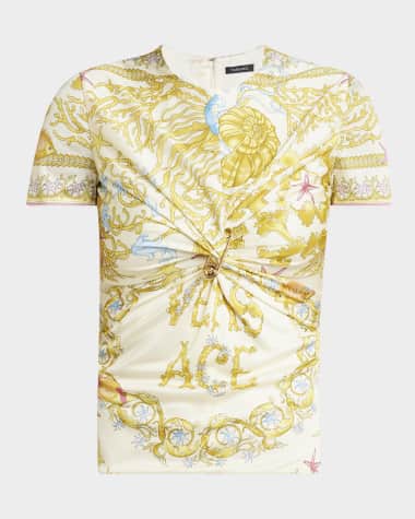 Versace Underwater Barocco Foulard Twisted Jersey Blouse