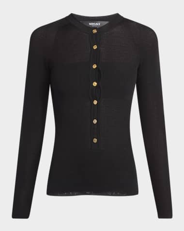 Versace Seamless Rib Long-Sleeve Henley Sweater