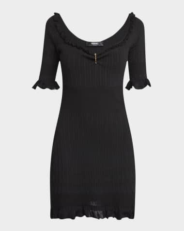 Versace Medusa Pin-Gathered Micro Cable Mini Dress