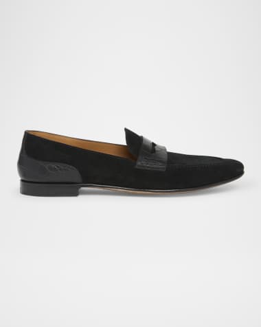 Dolce&Gabbana Men's Suede and Alligator Penny Loafers