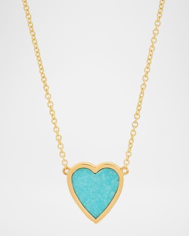 Jennifer Meyer 18K Yellow Gold Mini Inlay Heart Necklace with Turquoise