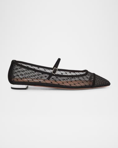 Aquazzura Fishnet Suede Juliette Ballerina Flats
