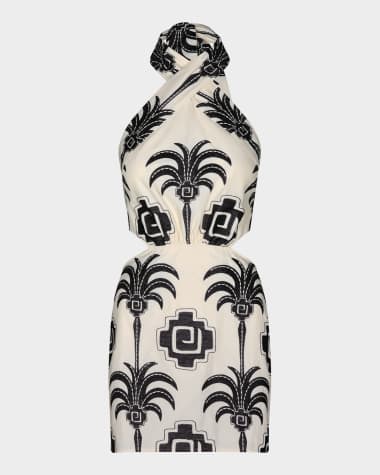 Johanna Ortiz Pintaderas Embroidered Halter Mini Dress