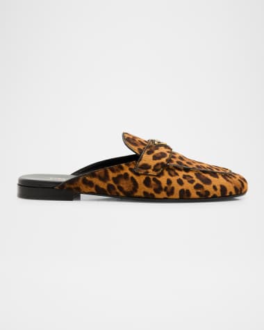 Prada Leopard-Print Pony Hair Mule Loafers