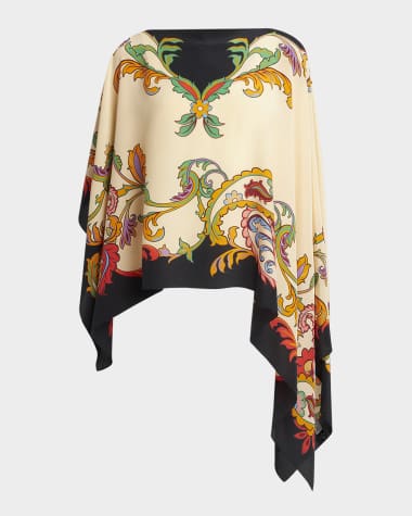 Etro Asymmetric Printed Silk Poncho