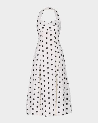 NICHOLAS Seraphina Pleated Polka Dot Halter Midi Dress