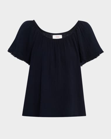 Xirena Macie Fringe-Trim Cotton Gauze Top