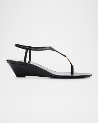 Saint Laurent Cassandra Leather YSL Wedge Sandals