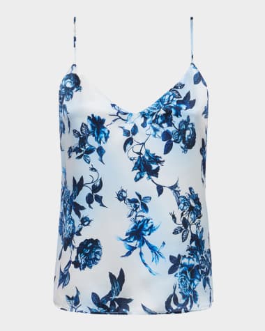 L'Agence Painterly Floral Jane Spaghetti-Strap Top