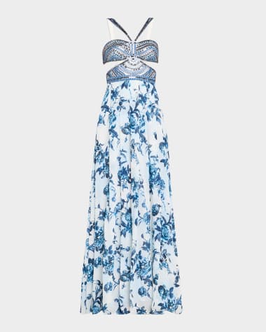 L'Agence Painterly Floral Annistyn Embellished Gown