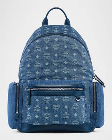 MCM Men's Stark Medium Denim Monogram Backpack