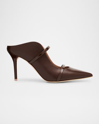 Malone Souliers Maureen Nappa Leather Mules with Double Patent Straps