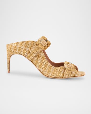 Malone Souliers Isobel Raffia Dual-Strap Mule Sandals