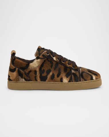 Christian Louboutin Men's Louis Junior Leopard-Effect Low-Top Sneakers