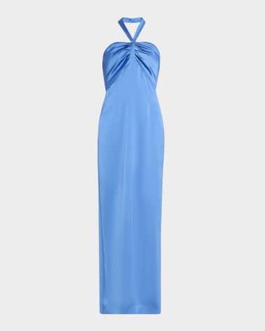 Ramy Brook Amrita Pleated Halter Column Gown