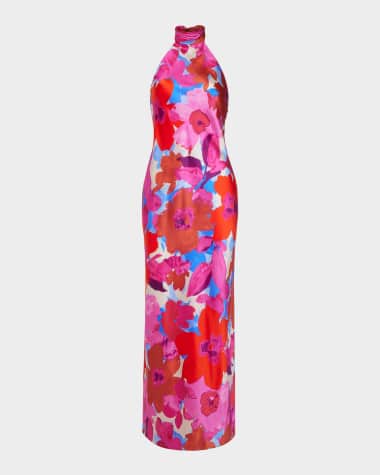 Ramy Brook Tatiana Floral-Print Halter Column Gown