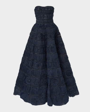 Carolina Herrera Strapless Rose Embroidered Ball Gown