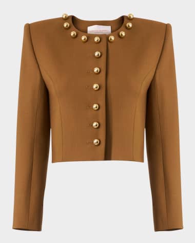 Carolina Herrera Ball-Button Collarless Crop Jacket