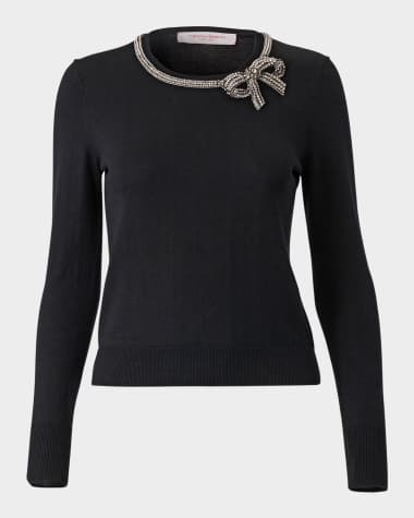 Carolina Herrera Crystal Bow Crewneck Sweater