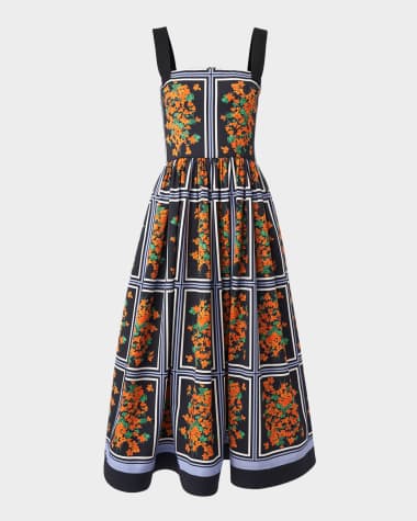 Carolina Herrera Square-Neck Sleeveless Fit-&-Flare Midi Dress