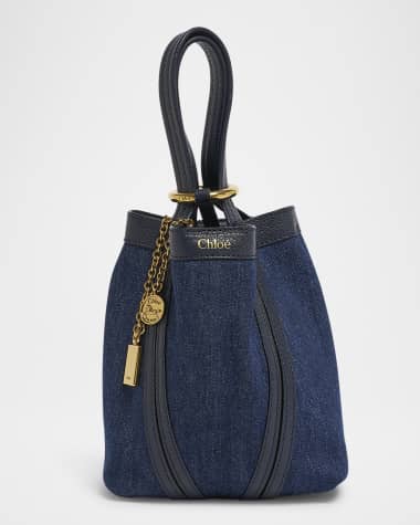 Chloe Spin Mini Bucket Tote Bag in Denim and Leather
